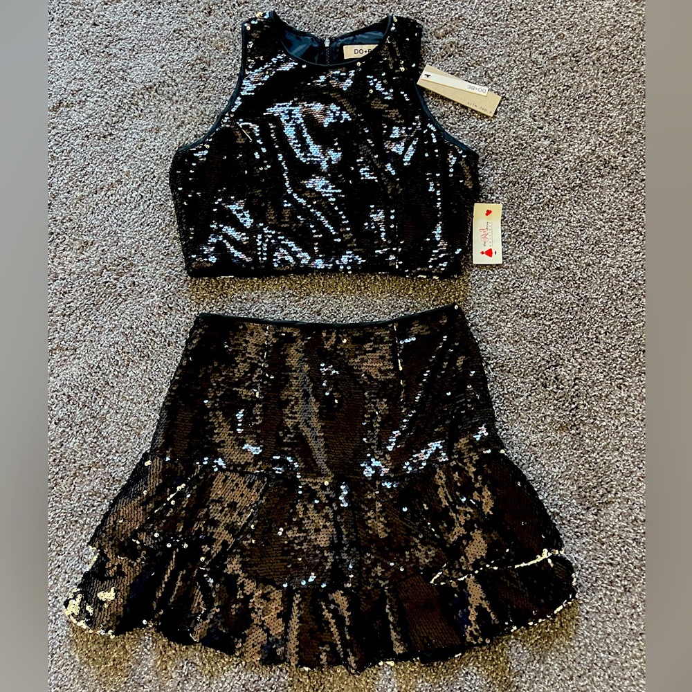 DO+BE by Red Dress Boutique Black Sequin Top and Mini Skirt Set - M